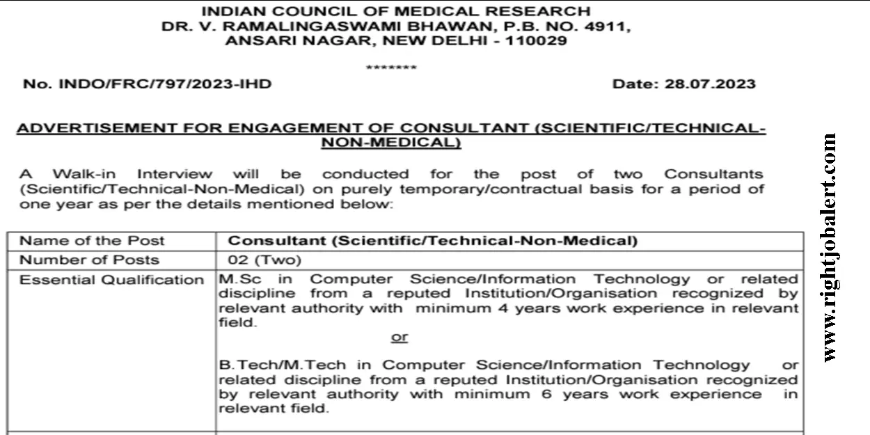 Indian Council of Medical Research Consultant Scientific or Technical