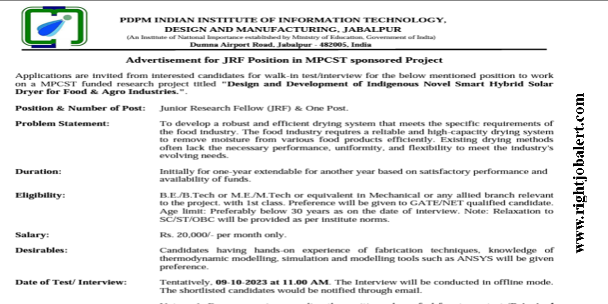 IIITDM Mechanical Engineering Job Opportunities 20K Salary Right Job
