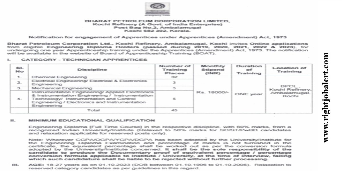 BPCL Diploma Chemical Electrical Instrumentation EEE and Mechanical