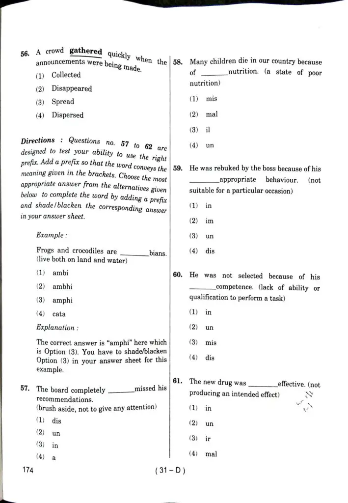 VA Exam General English Question Paper 10