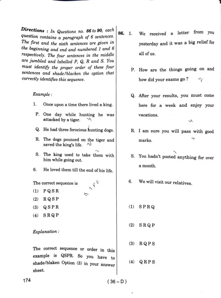 VA Exam General English Question Paper 15