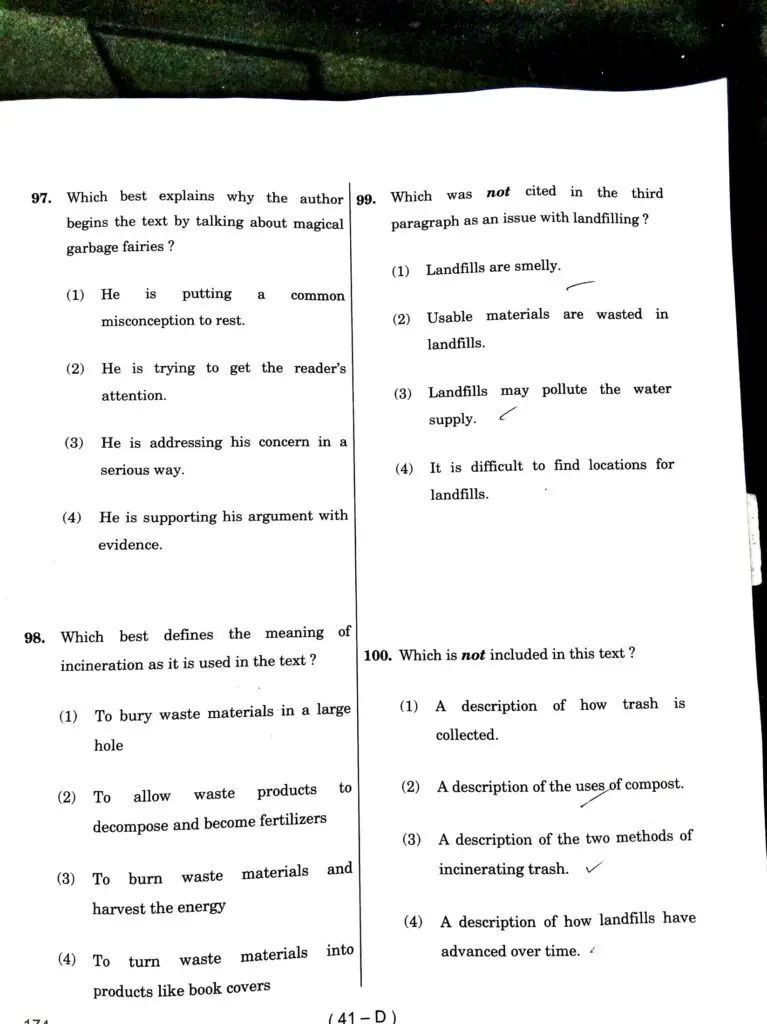 VA Exam General English Question Paper 20