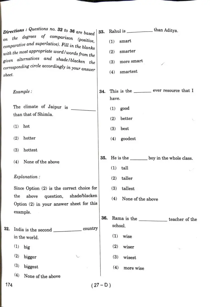 VA Exam General English Question Paper 6