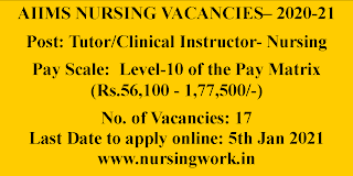 aiims nursing tutor clinical instructor jobs with 56100 177500 pay scale