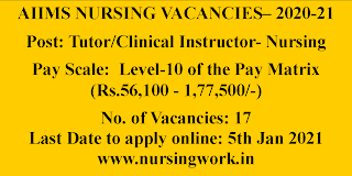 AIIMS Nursing Tutor Jobs 1 aiims nursing tutor clinical instructor jobs with 56100 177500 pay scale