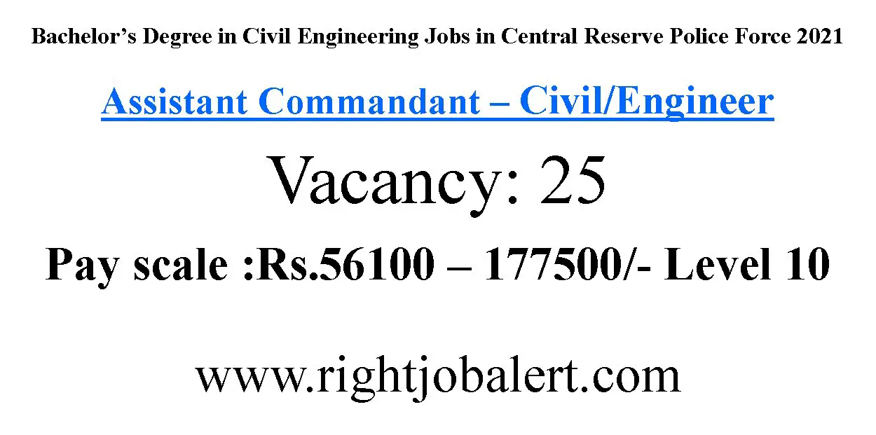 Bachelor’s Degree in Civil Engineering Jobs in Central Reserve Police Force