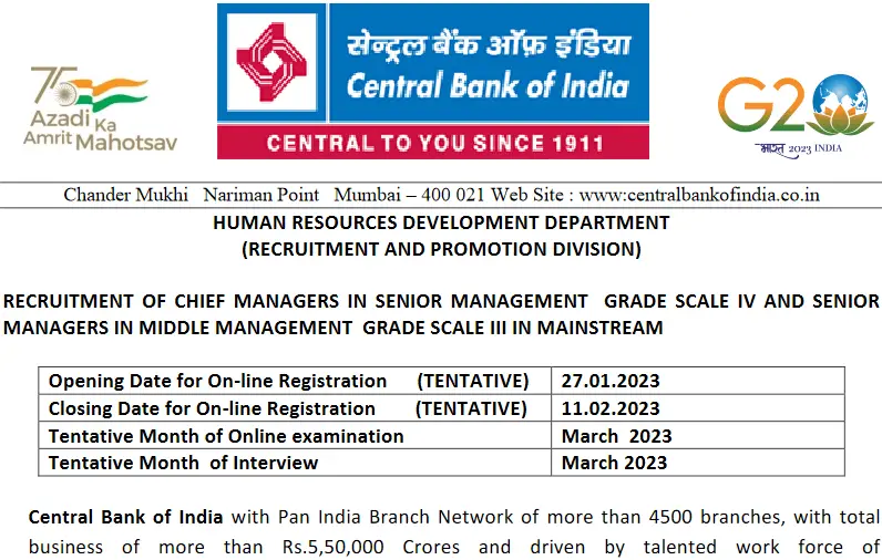 Central Bank of India 250 Graduation Job Recruitment Apply Online