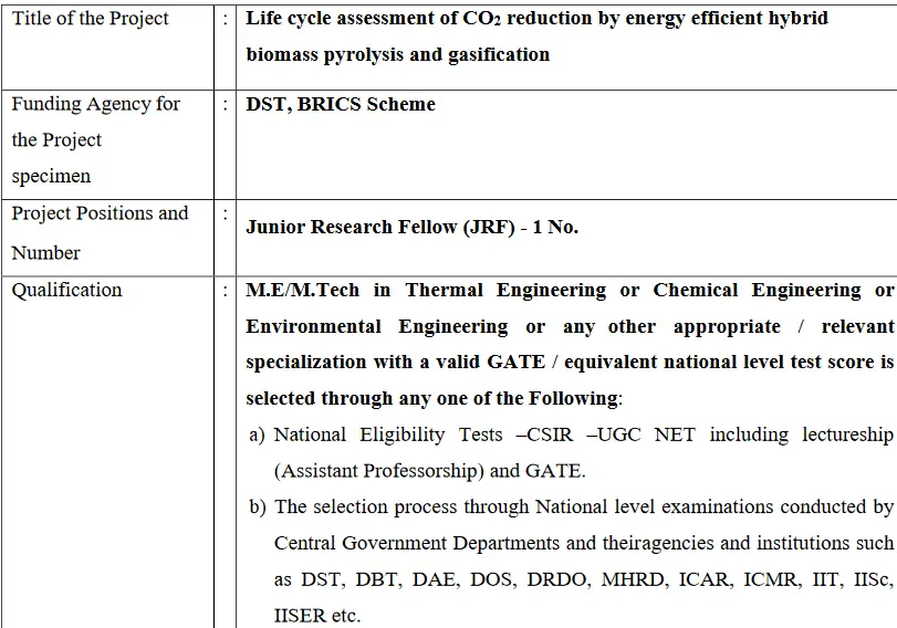 Chemical Thermal Environmental Engineering Job Opportunities National Institute of Technology Tiruchirappalli  