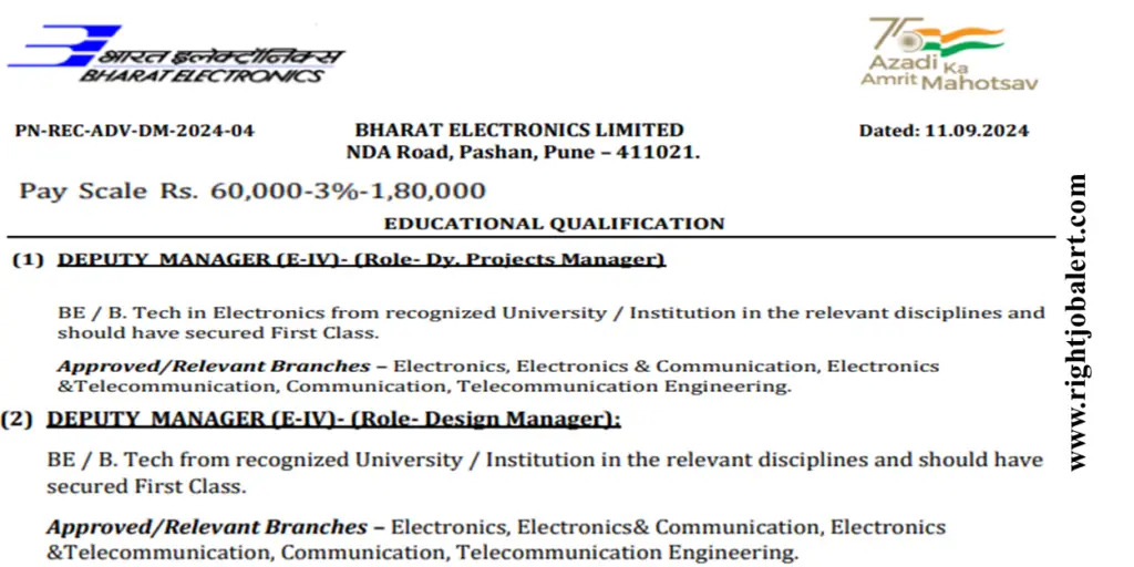 BEL Deputy Manager - Electronics,Electronics and Communication,Electronics and Telecommunication,Communication,Telecommunication Engineering Job Opportunities Rs. 60,000-1,80,000 Salary