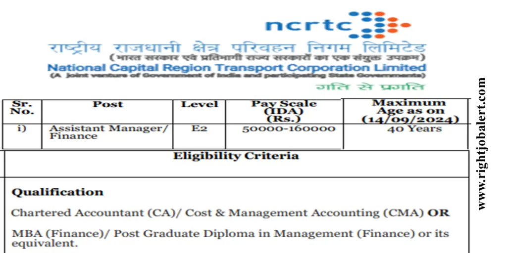 NCRTC Assistant Manager - Finance CA CMA MBA Job Opportunities 50000-160000 Salary