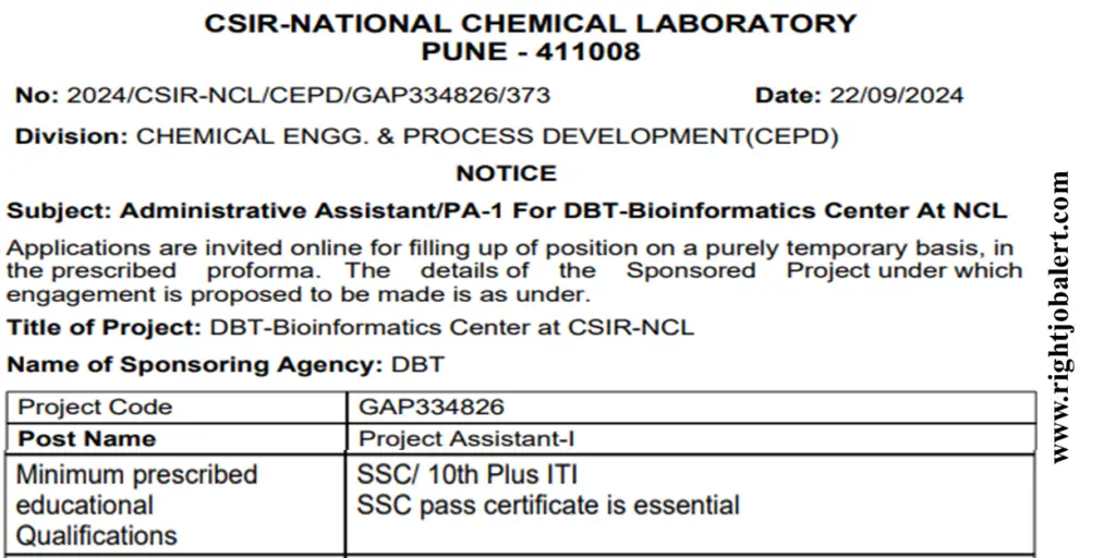 National Chemical Laboratory Project Assistant ITI Job Opportunities 18000 Salary