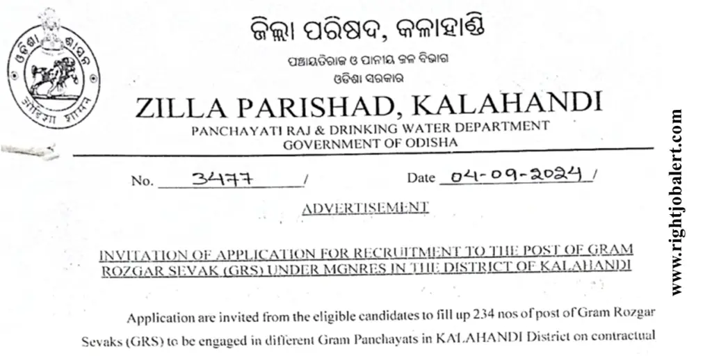 Zilla Parishad Kalahandi 234 Gram Rozgar Sevak 10+2 Pass Job Opportunities