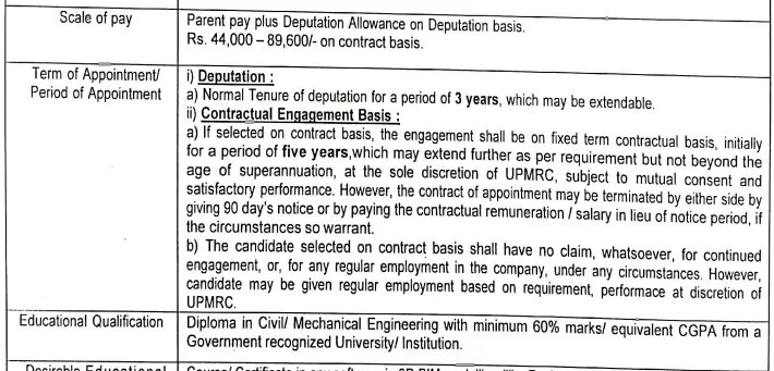 44,000-89,600 Salary Diploma Civil and Mechanical Engineering Job Opportunities UPMRCL