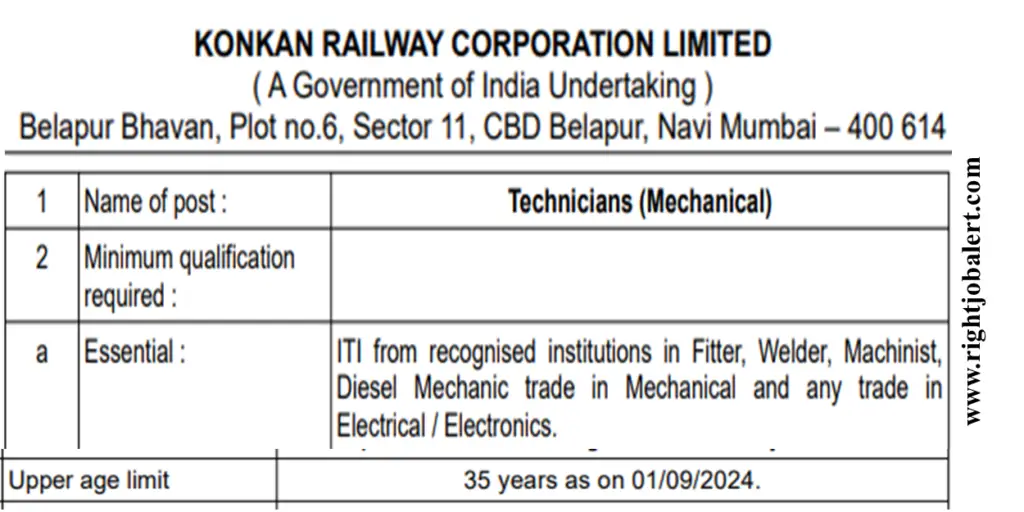 Konkan Railway Corporation Limited Technicians - Mechanical Job Opportunities 25,500 Salary