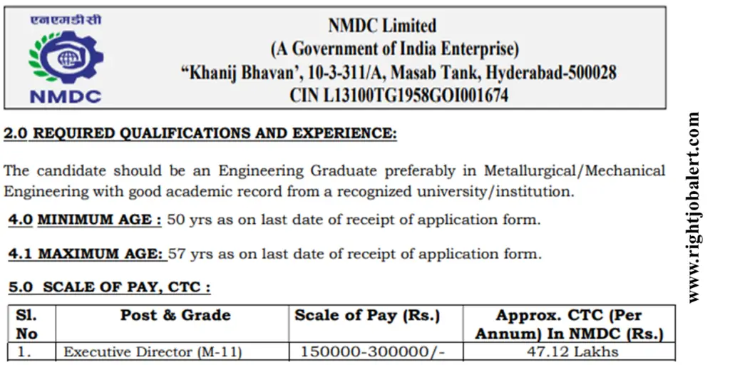 NMDC Executive Director - Metallurgical or Mechanical Engineering Job Opportunities 1,50,000-3,00,000 Salary